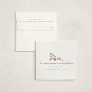 This is a petal foil stamped baby shower invitations with foil pressed by Jenna Holcomb called bird and bough printing on signature in standard