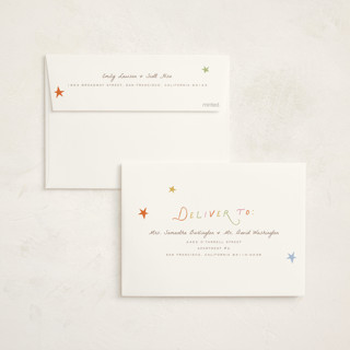 This is a blush foil stamped baby shower invitations with foil pressed by Pixel and Hank called on the way printing on signature in standard