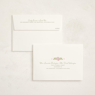 This is a rose foil stamped baby shower invitations with foil pressed by Holton Art and Design called garden rose doily printing on signature in standard