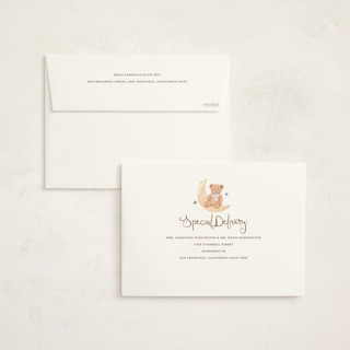 This is a sky foil stamped baby shower invitations with foil pressed by Teju Reval called dreamy bear printing on signature in standard