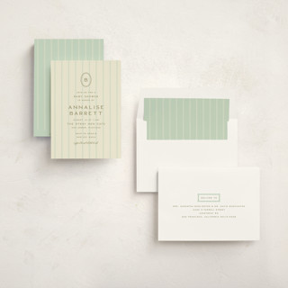 This is a seafoam baby shower invitations with standard by Ellen Schlegelmilch called stitched lines printing on signature in standard