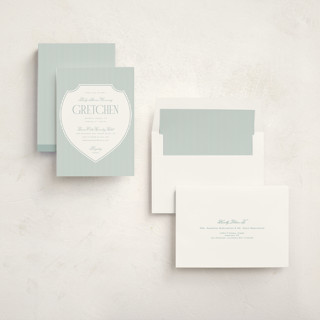 This is a french blue baby shower invitations with standard by Ashlee Townsend called the club crest printing on signature in standard