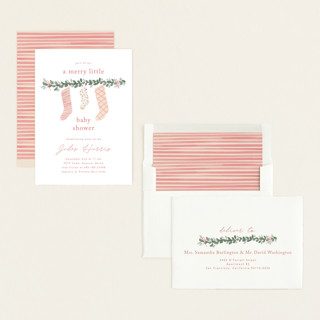 This is a candied grapefruit baby shower invitations with standard by Rebecca Durflinger called merry little stockings printing on signature in standard