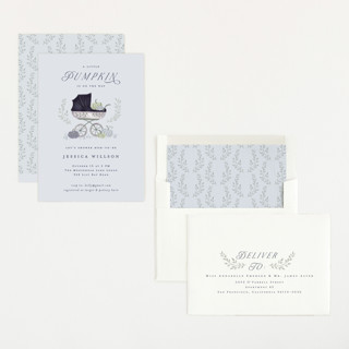 This is a dust baby shower invitations with standard by Petra Kern called pumpkin stroller printing on signature in standard