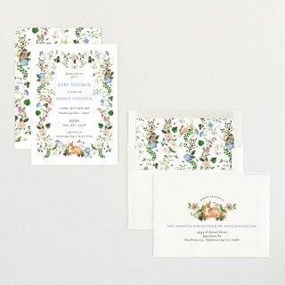 This is a elderflower baby shower invitations with standard by Sarah Knight called spring woodland printing on signature in standard