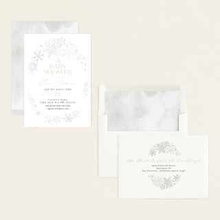 This is a cream baby shower invitations with standard by Alethea and Ruth called winter baby snowflakes printing on signature in standard