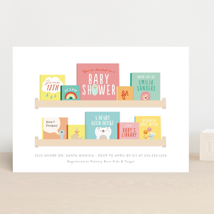 Modern Book Shelf Baby Shower Invitations By Itsy Belle Studio Modern Book Shelf Baby Shower