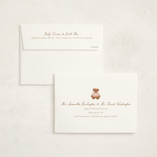 This is a blush baby shower invitations with standard by Erin German called teddy bear monogram printing on signature in standard