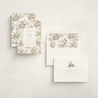 This is a champagne baby shower invitations with standard by Teju Reval called dreamy toile printing on signature in standard