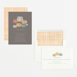 This is a moon baby shower invitations with standard by Rebecca Durflinger called autumn pumpkins printing on signature in standard