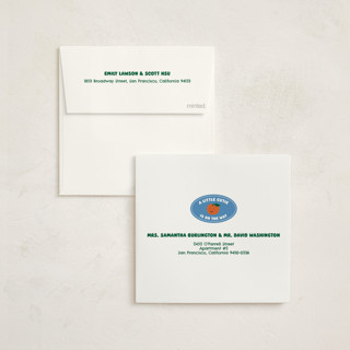 This is a aqua baby shower invitations with standard by Studio Suku called little cutie sticker printing on signature in standard