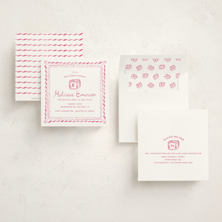 This is a blush baby shower invitations with standard by Claudia Orengo called letter box printing on signature in standard