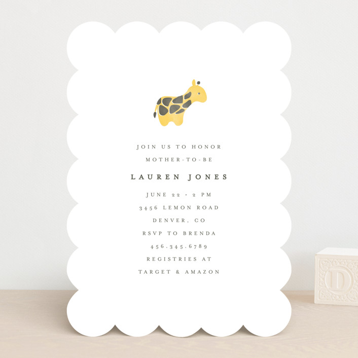 Simple Giraffe Customizable Baby Shower Invitations In Yellow By Peony Papeterie