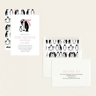 This is a petal baby shower invitations with standard by Lauren Jinhee called penguin print printing on signature in standard