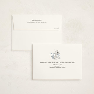 This is a denim baby shower invitations with standard by Noun New York called cottage core dog with watering can of flowers printing on signature in standard