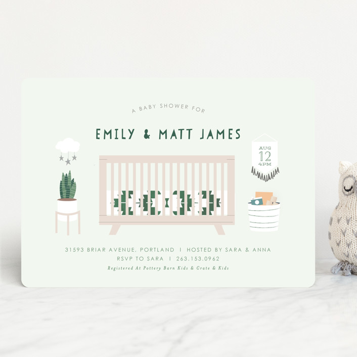 Boho Nursery Customizable Baby Shower Invitations In Green By Itsy Belle Studio
