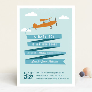 Airplane News Stream Baby Shower Invitations by Ka... | Minted