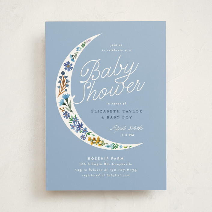 "Floral Moon" - Preppy Baby Shower Invitations in Moon Flower by Alethea and Ruth.