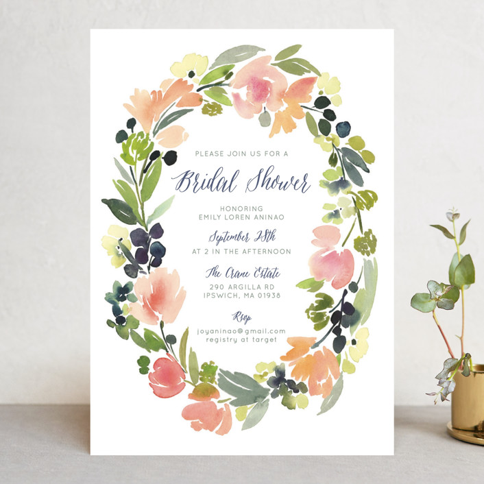 watercolor wreath bridal shower invitations by yao cheng design minted