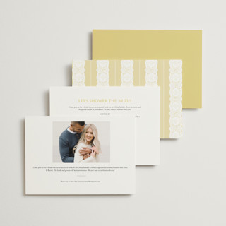 This is a butter bridal shower invitations with standard by Studio Suku called lace printing on signature in standard