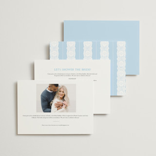 This is a baby blue bridal shower invitations with standard by Studio Suku called lace printing on signature in standard