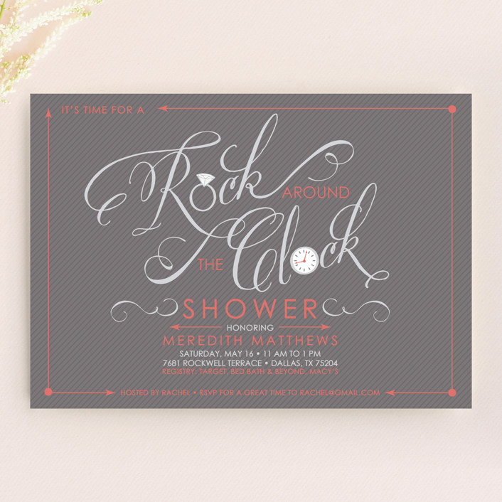 Rock Around The Clock Bridal Shower Invitations By Rachel Rock Around The Clock Modern Whimsical Funny Bridal Shower Invitations In