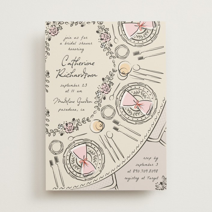 "Gathering Joy" - Hand Drawn Bridal Shower Invitations in Champagne by Ana de Sousa.