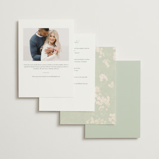 This is a celadon bridal shower invitations with standard by Morgan Kendall called vintage florals printing on signature in standard
