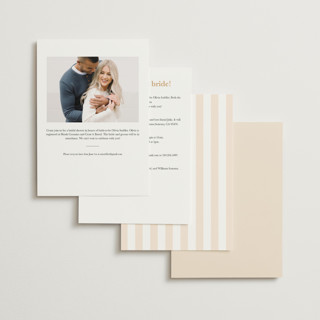 This is a peach bridal shower invitations with standard by Sara Hicks Malone called awning stripe printing on signature in standard