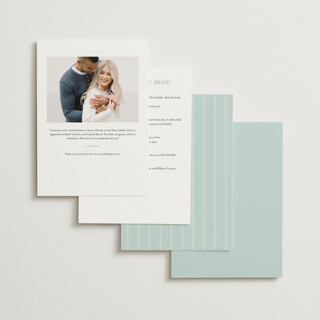 This is a baby blue bridal shower invitations with standard by Ellen Schlegelmilch called stitched lines printing on signature in standard