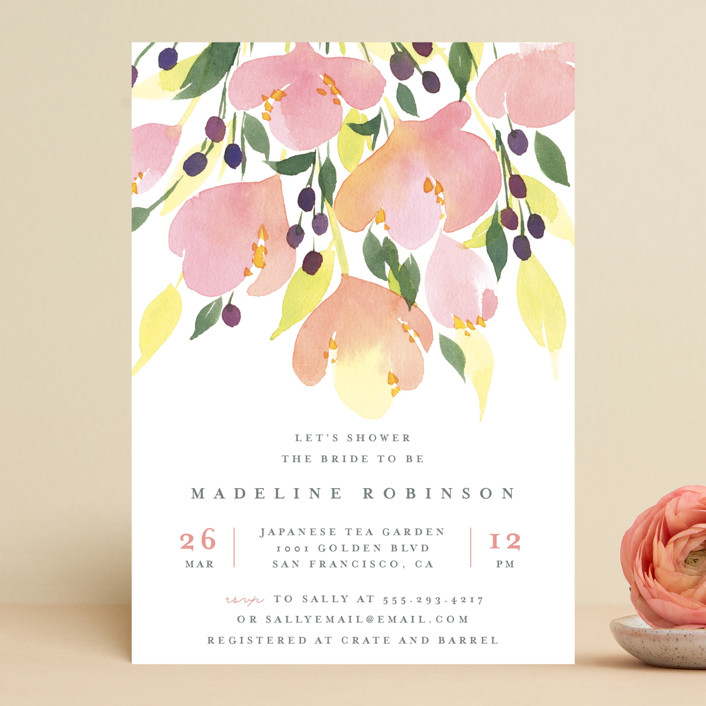 "Pink Blossoms" - Bridal Shower Invitations in Dusty Rose by Four Wet Feet Studio.