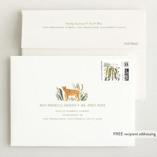 This is a jungle wedding thank you cards with standard by Morgan Ramberg called jungle friends printing on signature in standard