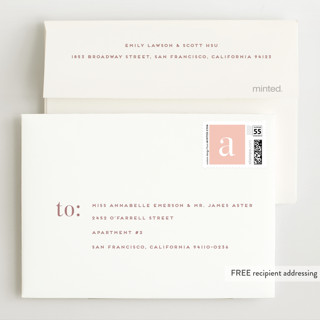 This is a mauve wedding thank you cards with standard by Snow and Ivy called little stack printing on signature in standard