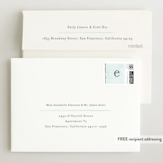 This is a mint wedding thank you cards with standard by Lauren Chism called golightly printing on signature in standard
