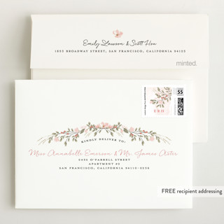 This is a blush wedding thank you cards with standard by Susan Moyal called sweet floral vine printing on signature in standard