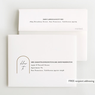 This is a linen baby thank you cards with foil pressed by Erica Krystek called classic arch printing on strathmore in standard