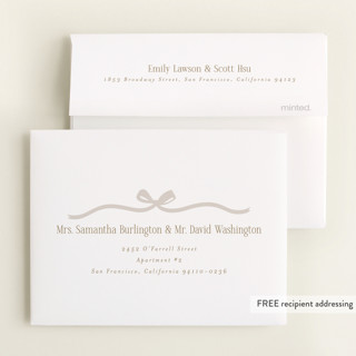 This is a cashmere baby thank you cards with foil pressed by Erin German called tied with a bow printing on strathmore in standard