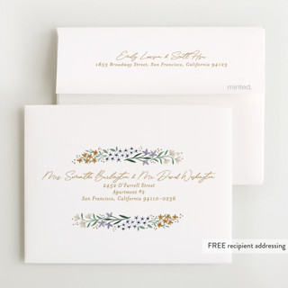 This is a lavender baby thank you cards with foil pressed by Alethea and Ruth called wildflower frame printing on strathmore in standard