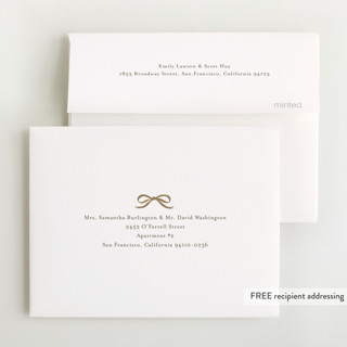 This is a cotton baby thank you cards with foil pressed by Jessica Williams called ribbon wrap printing on strathmore in standard