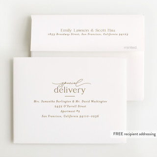 This is a parchment baby thank you cards with foil pressed by Everett Paper Goods called mist printing on strathmore in standard