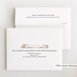 This is a chalk baby thank you cards with foil pressed by Rebecca Durflinger called welcome aboard! printing on strathmore in standard