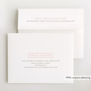 This is a ballet slipper baby thank you cards with gloss press by Megan Davis called gossamer printing on strathmore in standard