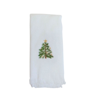 This is a white direct from artists by Virginia Marcello called holiday tree fingertip towel in standard