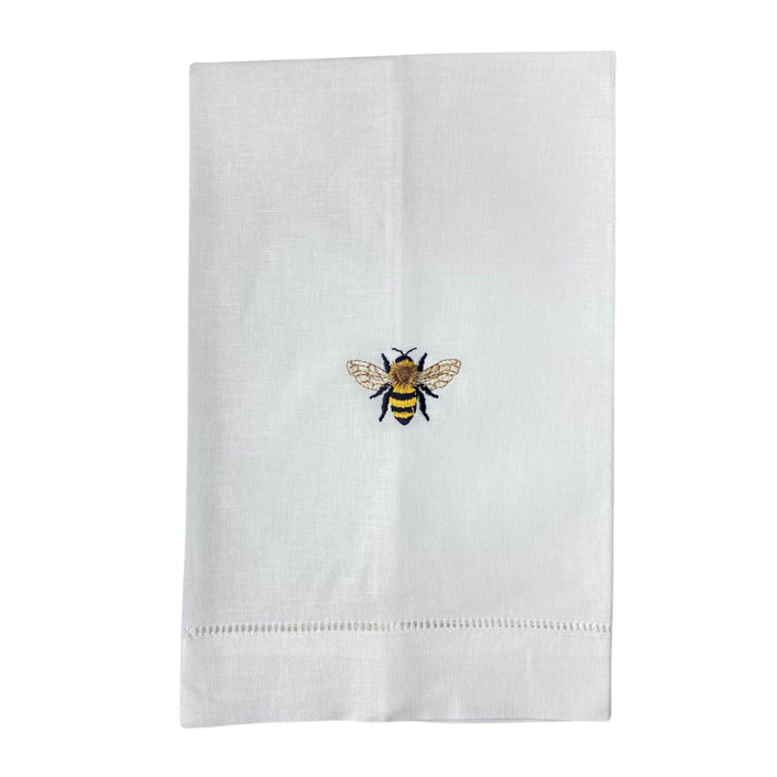 Linen Hand Towel Embroidered with Bespoke Bumble Bee Design