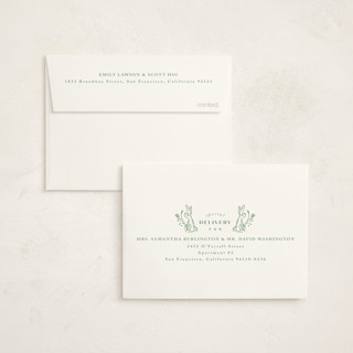 This is a sage baby thank you cards with standard by Anastasia Makarova called bunnies and flowers printing on strathmore in standard