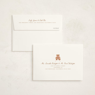 This is a pinky baby thank you cards with standard by Erin German called teddy bear stripes printing on strathmore in standard
