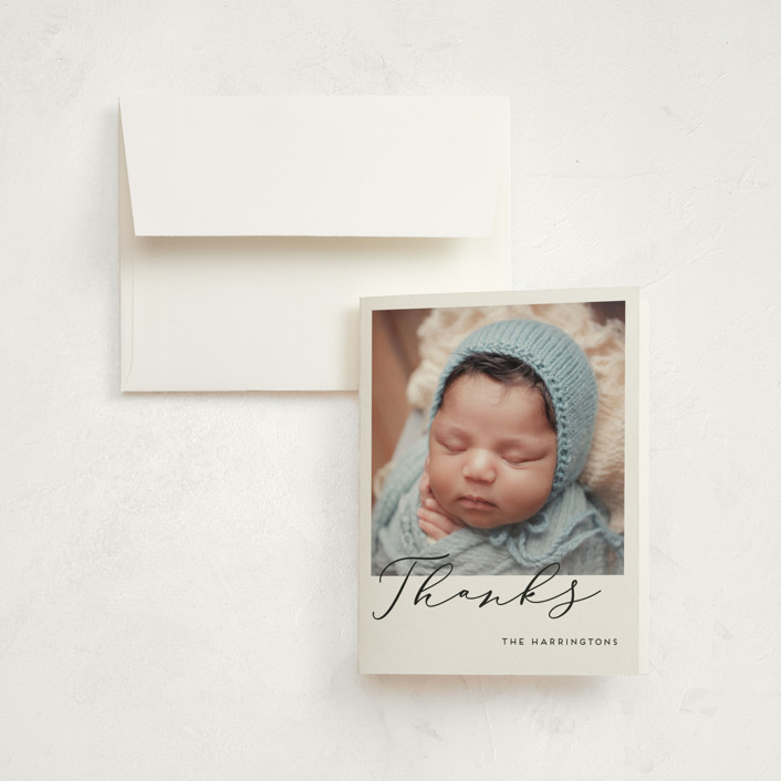 "First-Name Basis" - Modern Birth Announcement Thank You Cards in Onyx by Genna Blackburn.