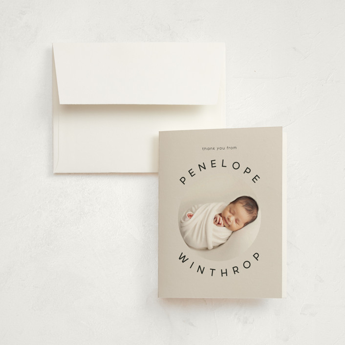 "square birth" - Birth Announcement Thank You Cards in Sand by Lori Wemple.
