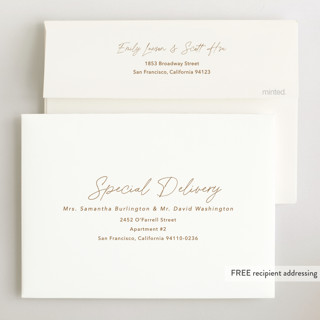 This is a rust birth announcements with standard by Stacey Meacham called swaddle printing on recycled smooth signature in standard