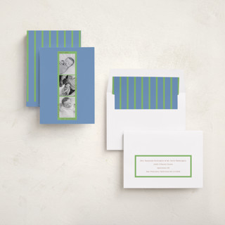 This is a cerulean birth announcements with standard by Baumbirdy called photo booth printing on recycled smooth signature in standard